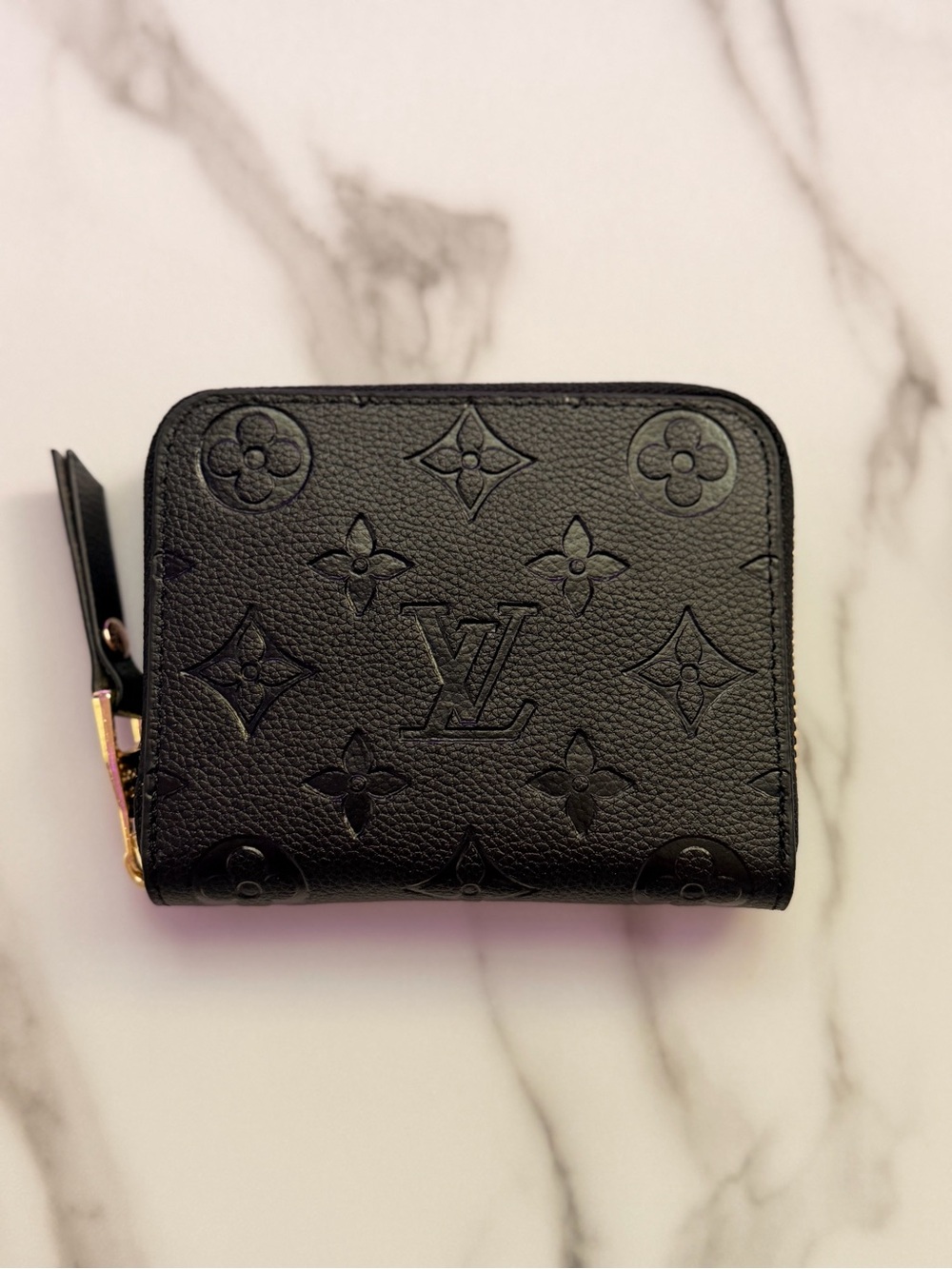 Louis Vuitton Black Embossed Monogram Zip Card Holder